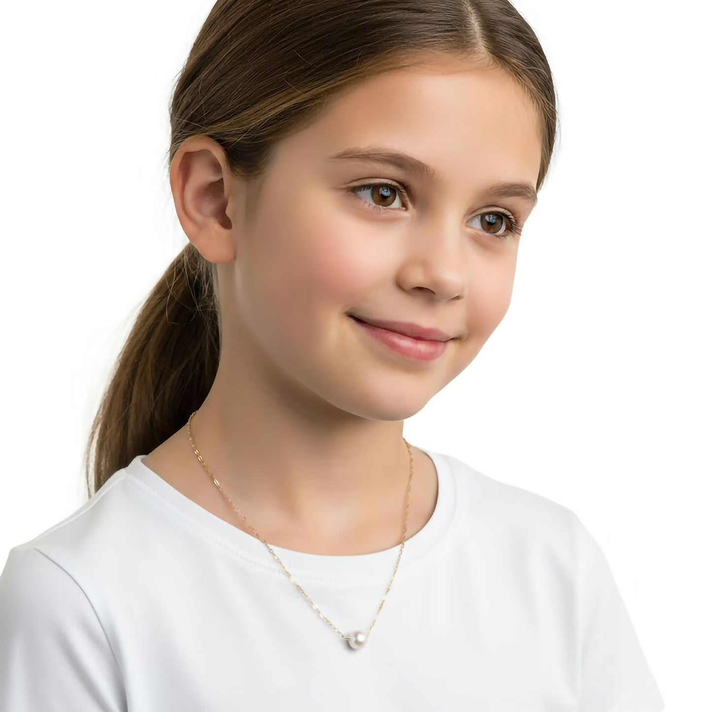 15" 5-5.5mm Cultured Freshwater Pearl Solitaire Necklace in 14K Gold