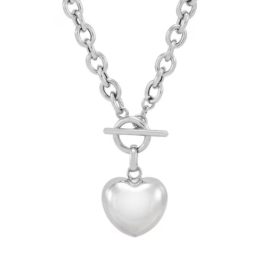Puffy Heart Toggle Pendant Necklace in Sterling Silver