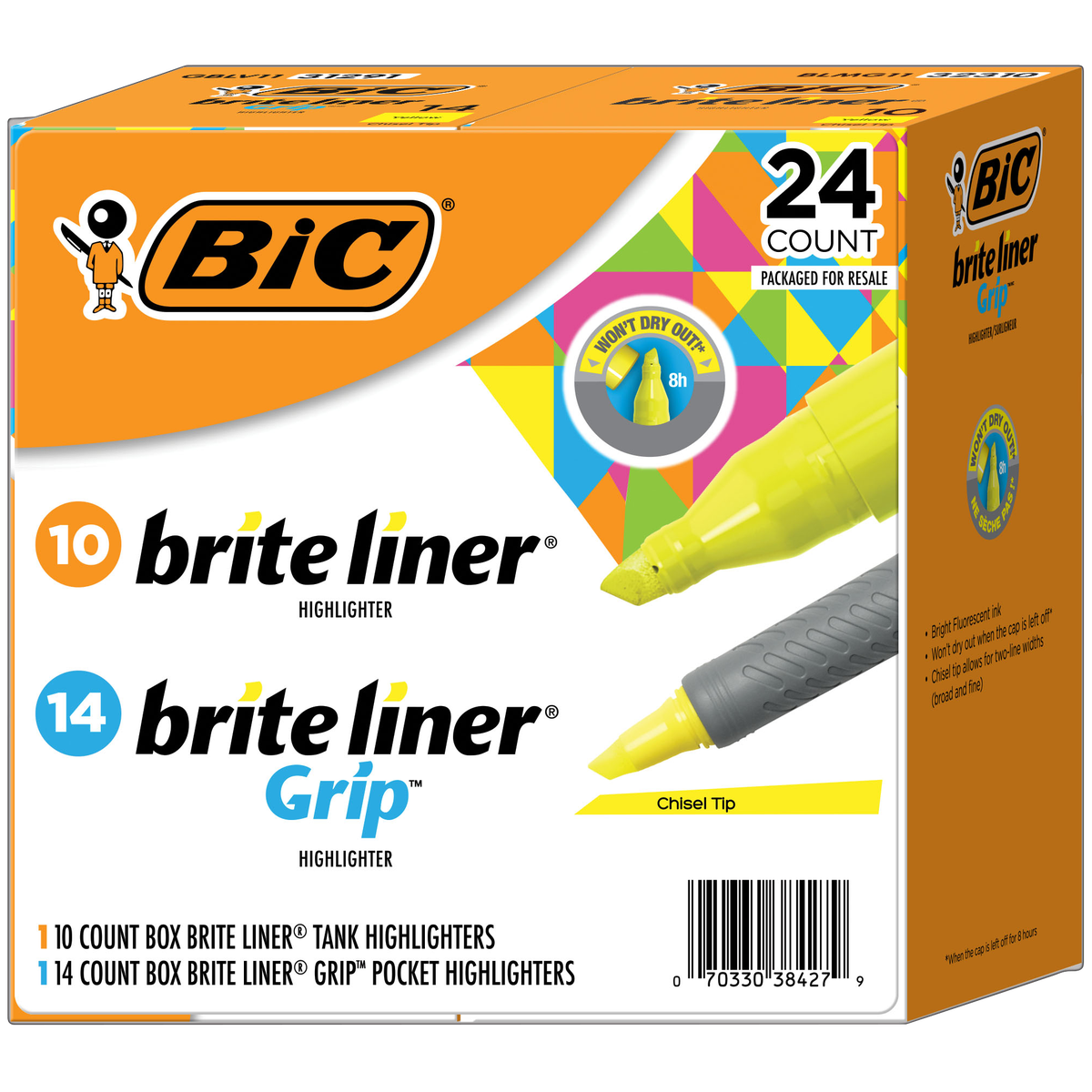 BIC Brite Liner Highlighter Combo Pack, 24-count Chisel Tip, Fluorescent Yellow