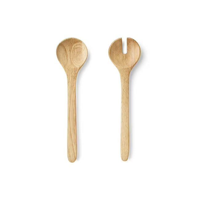 Rubber Wood Salad Bowl with Servers