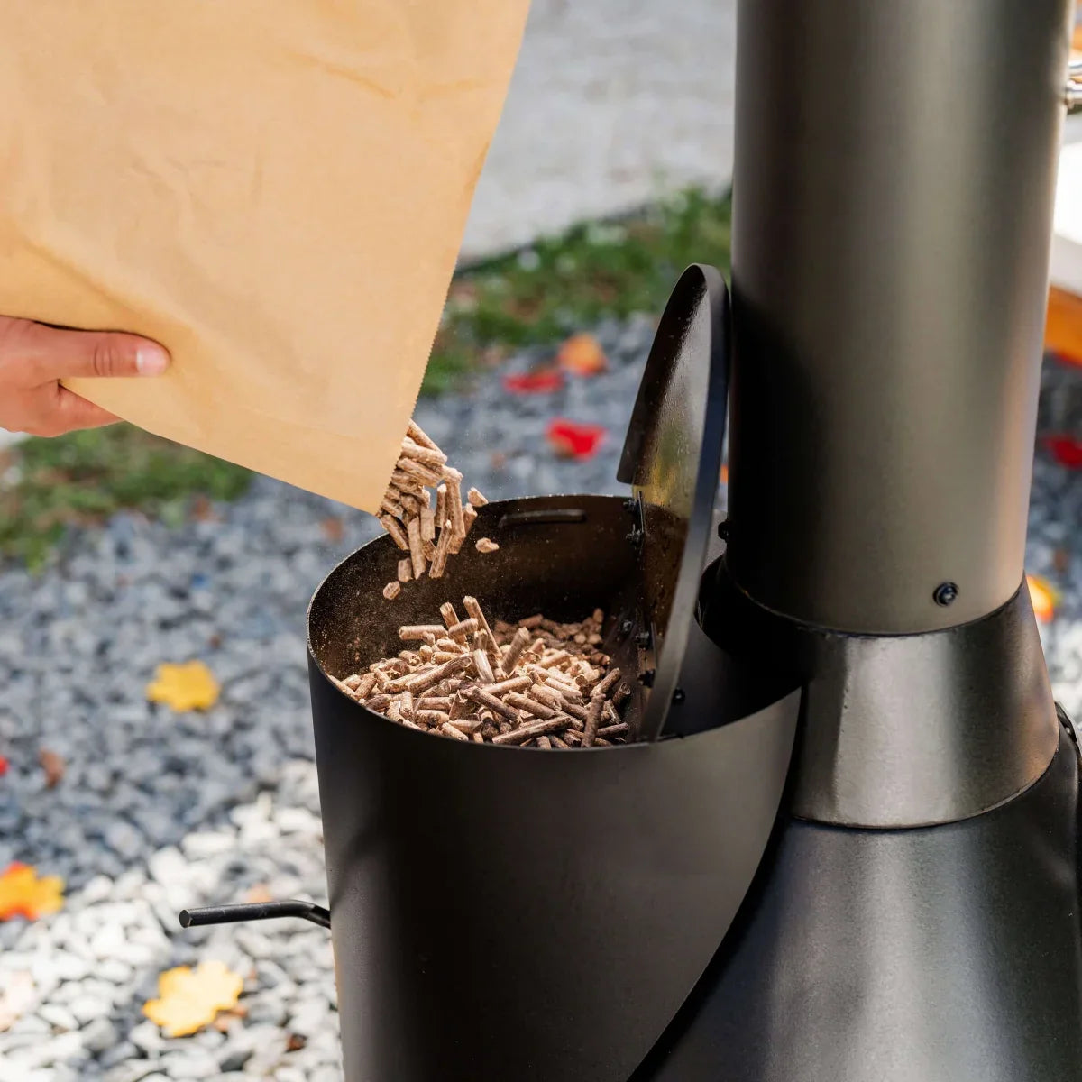 70 Inch Chiminea Outdoor Fireplace and Pellet Hopper