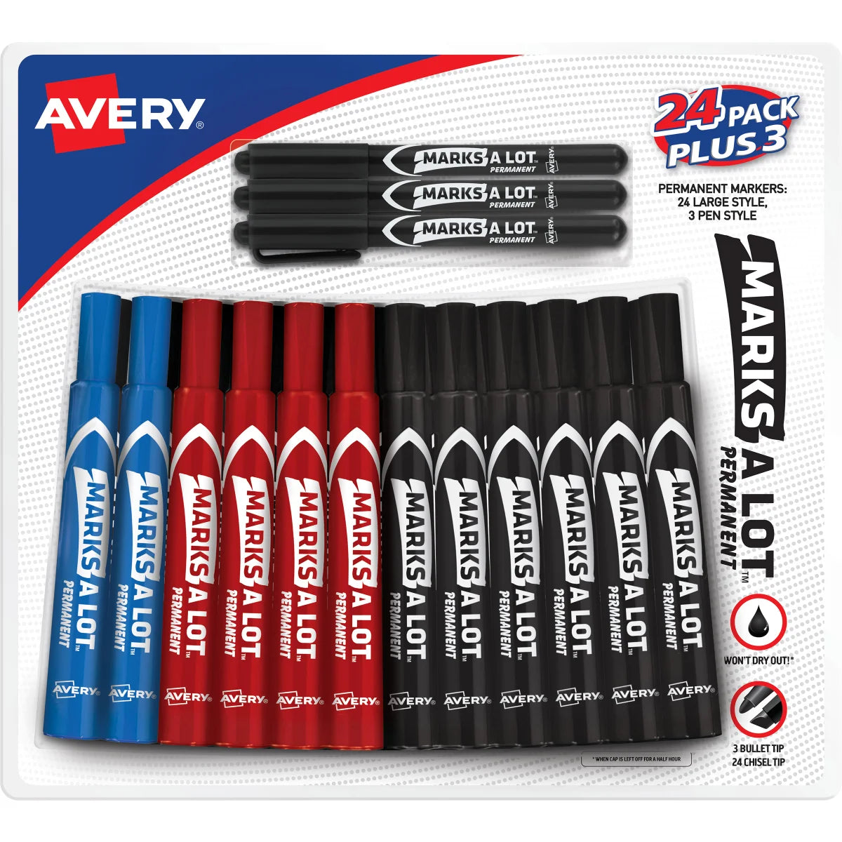 Avery Marks-A-Lot Permanent Marker, Chisel Tip, 27-count Assorted Colors