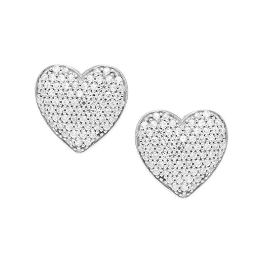 Diamond Heart Stud Earrings in Sterling Silver