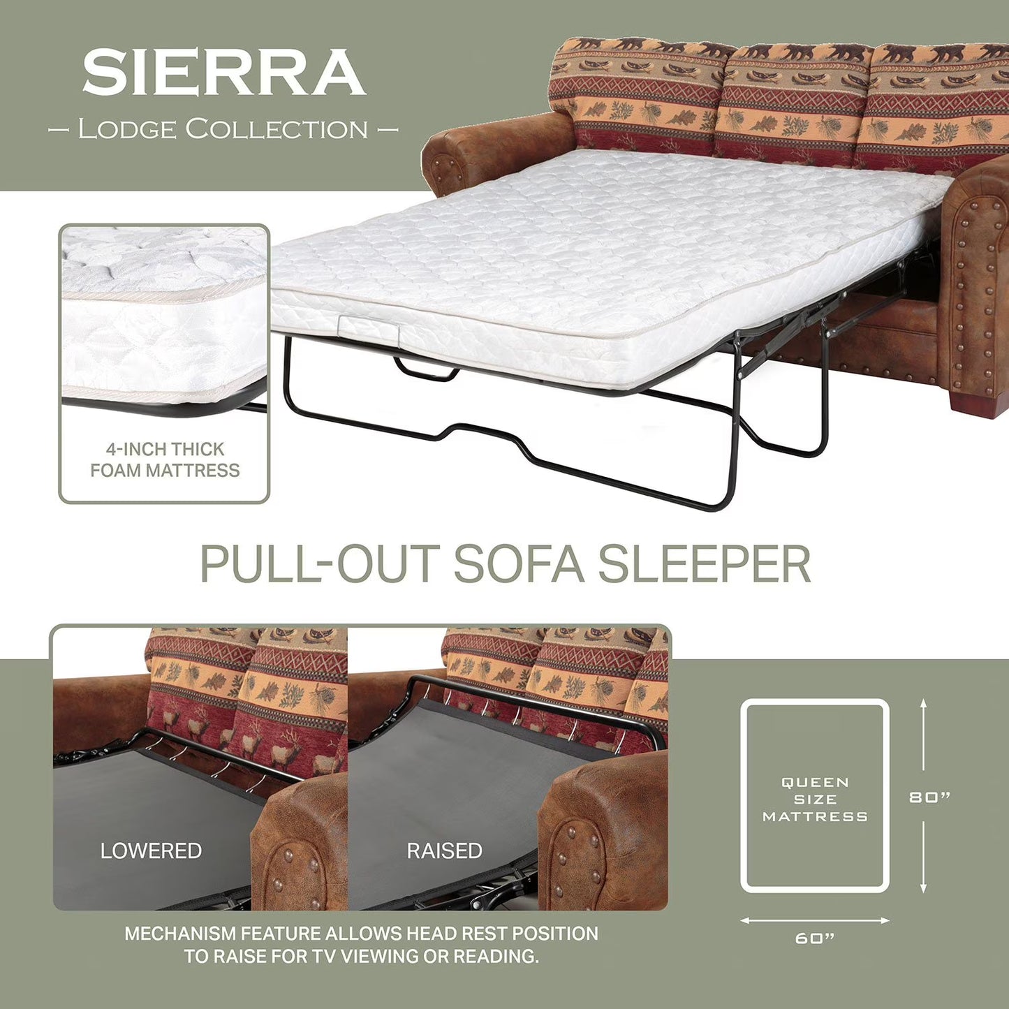 Sierra Lodge-Inspired Style, 4-Piece Living Room Set