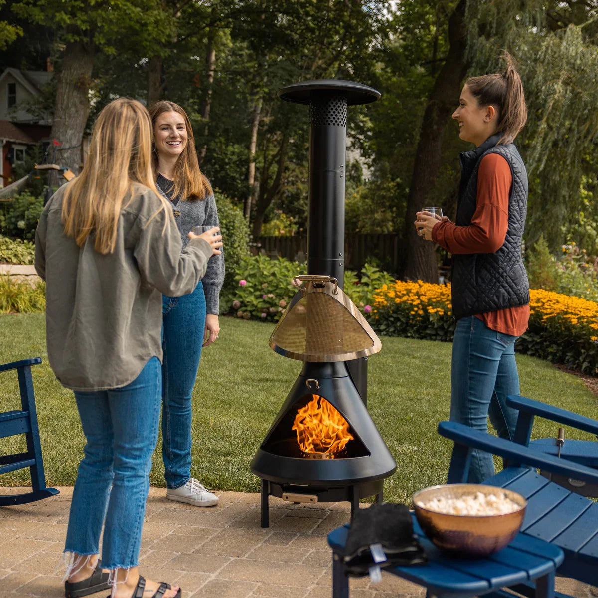 70 Inch Chiminea Outdoor Fireplace and Pellet Hopper