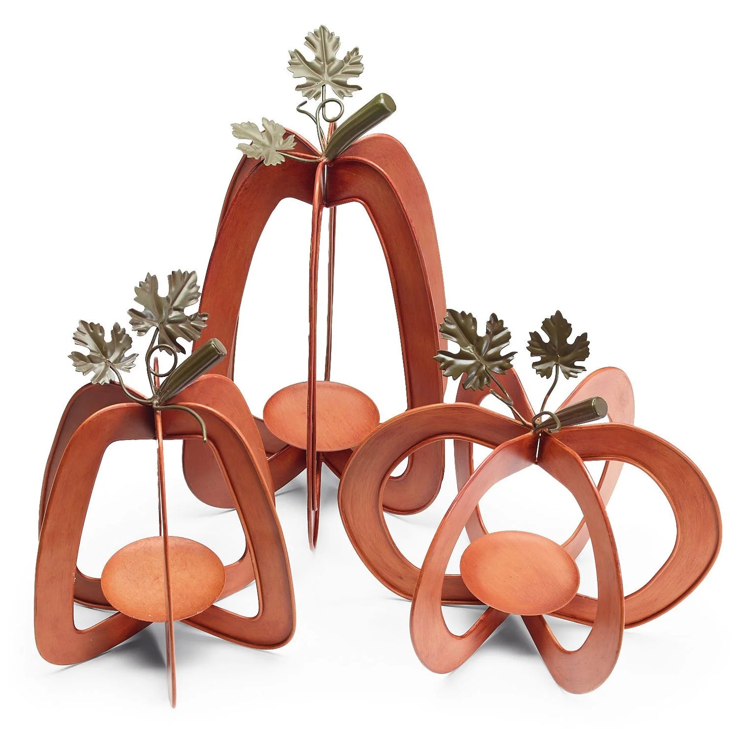 BURTON Orange Set of 3 Pumpkin Candleholders