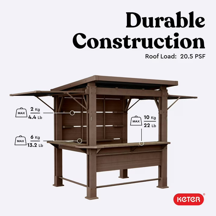 Keter 11' x 7' Signature Collection Resin Outdoor Bar Pine Gazebo with Awning