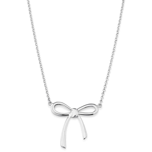 Rhodium Plated Adjustable Bow Necklace in Sterling Silver