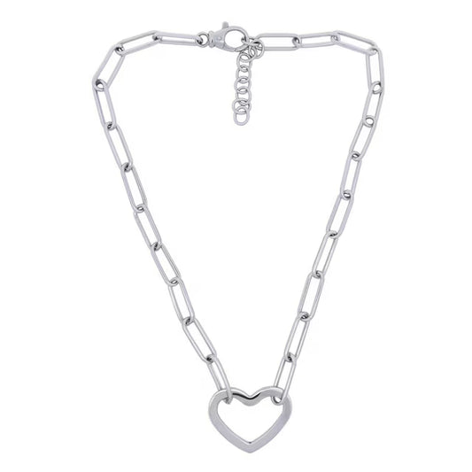 Open Heart Paperclip Chain Necklace in Sterling Silver