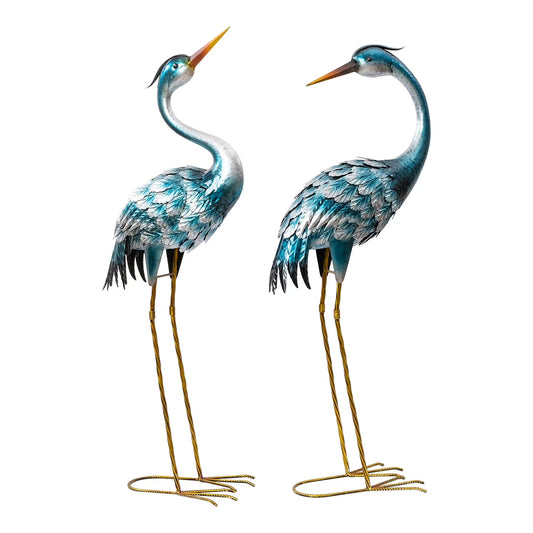 Metal Crane Statues, Set of 2