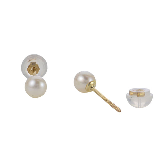 4mm White Cultured Freshwater Pearl Baby Threader Post Stud Earrings in 14K Gold