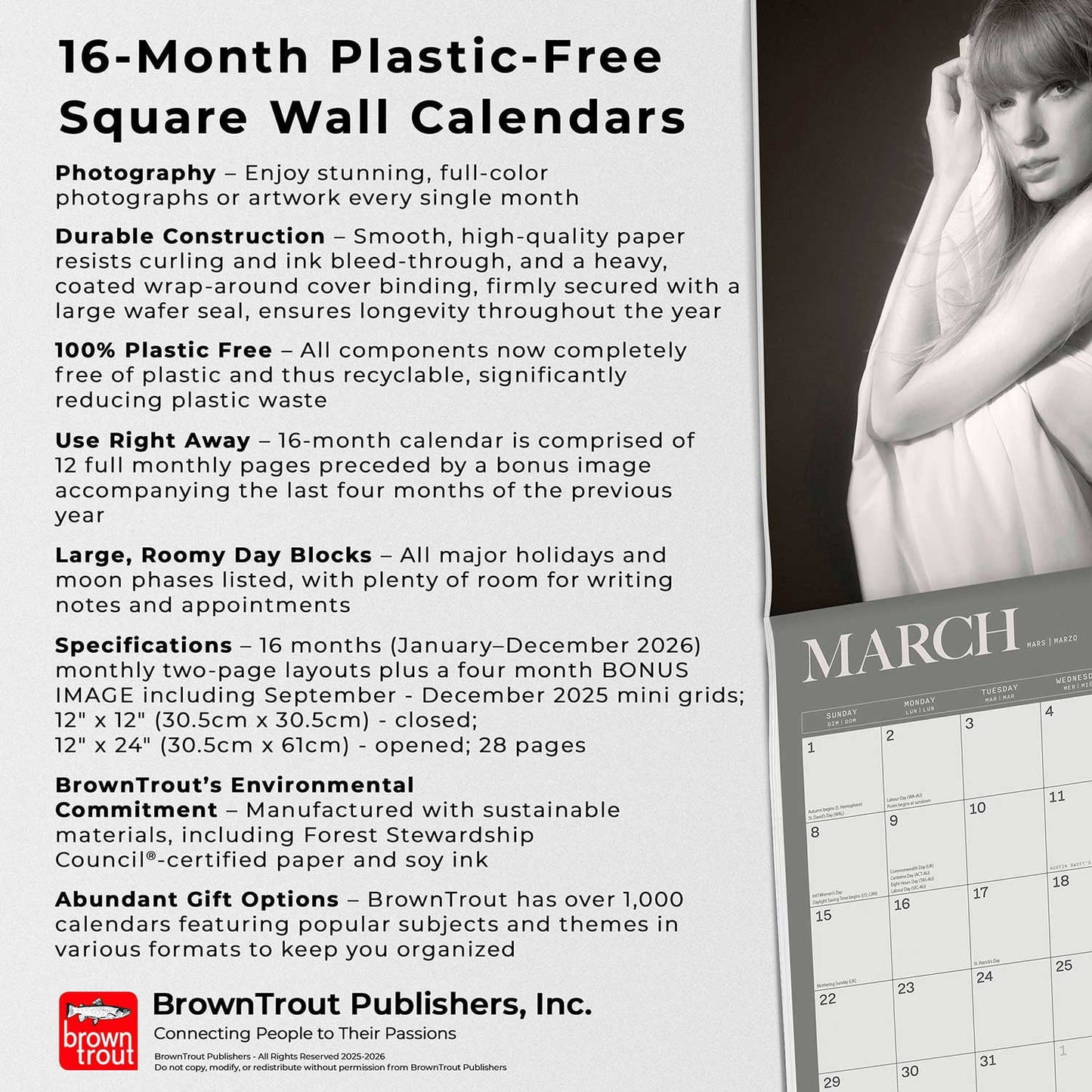 Taylor Swift Official 2026 Plastic-Free Wall Calendar