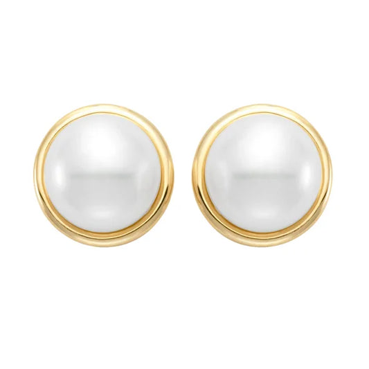 Freshwater Cultured 9-10mm Pearl 14kt Yellow Gold Bezel Earrings