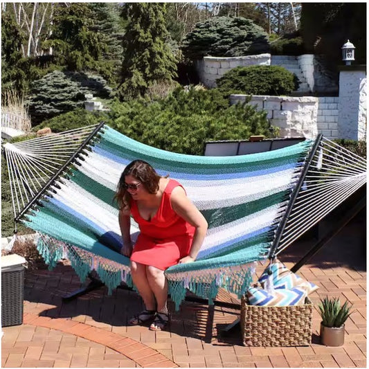 2-Person Woven Hammock with Wooden Spreader Bars