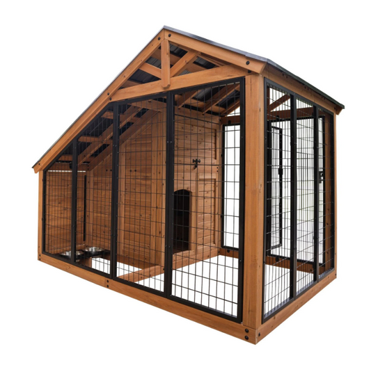 Backyard 7' x 5' Cedar Wood Dog House/Kennel with Feeding Door