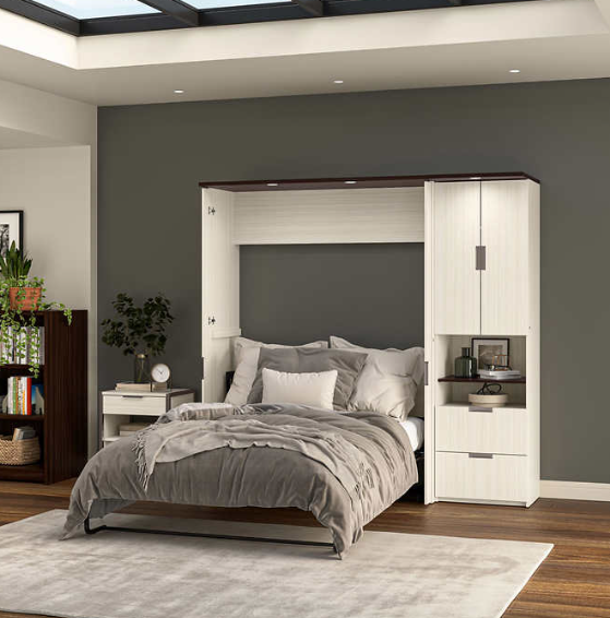 Full Murphy Bed Set With A Storage Cabinet And Desk