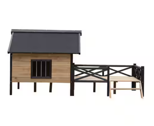 Outdoor Large Wooden Cabin Dog House with Porch