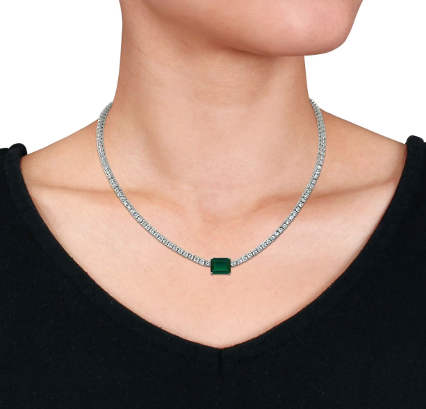 Gemstone Tennis Necklace in Sterling Silver - Lab Created