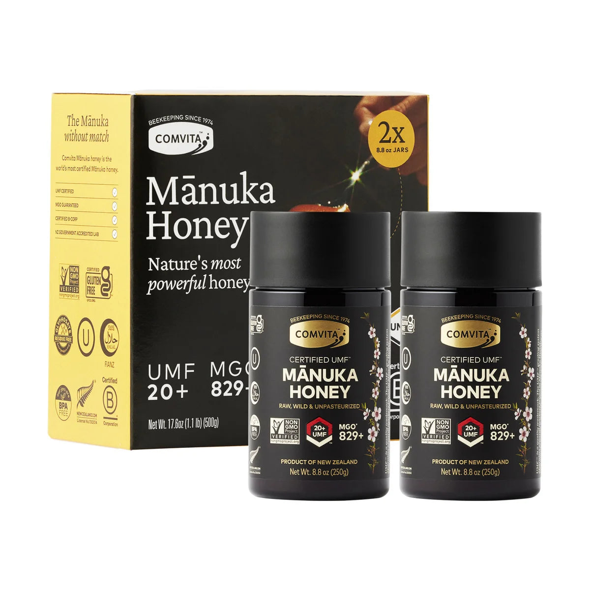 Raw Manuka Honey 8.8 oz (2-pack) -Comvita Certified UMF 20+ (MGO 829+)