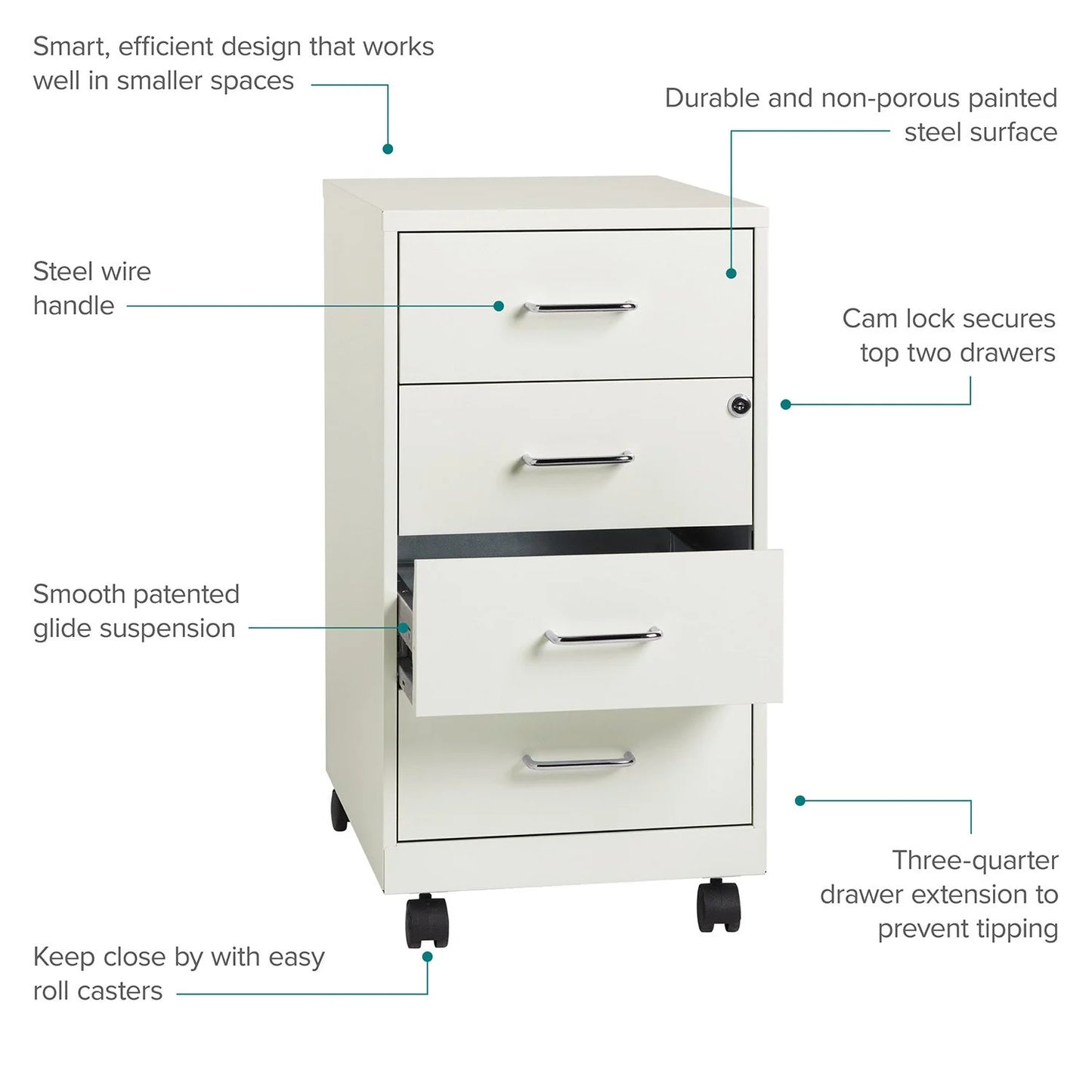 18" Deep 4-Drawer Metal Mobile Organizer, 4 Box Drawers