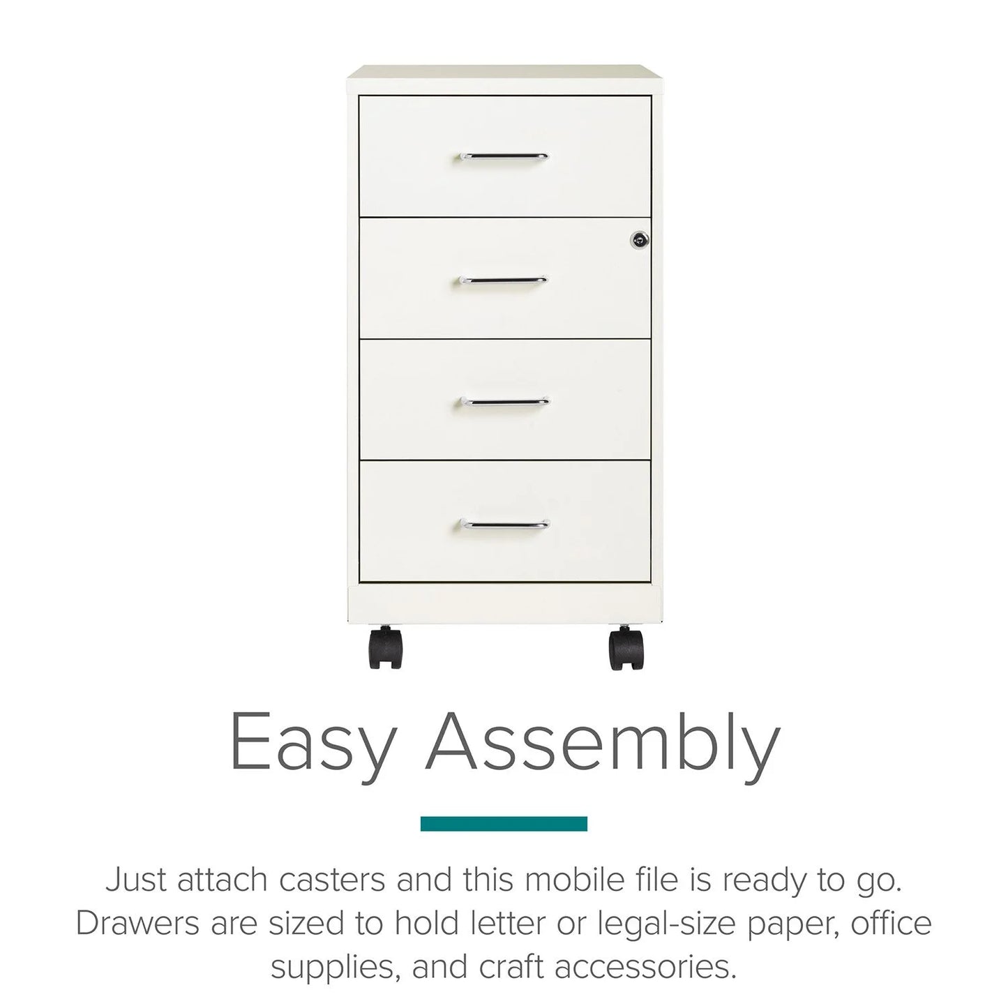 18" Deep 4-Drawer Metal Mobile Organizer, 4 Box Drawers