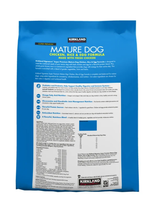 Kirkland Signature Mature Formula Chicken, Rice and Egg Dog Food 25 lb & 40 lb.