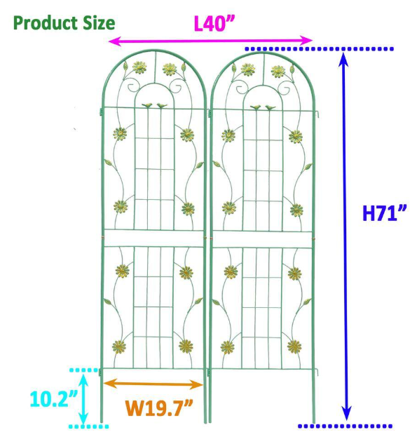 2-Pack Metal Garden Trellis 71 in. x 19.7 in. Rustproof Trellis for Climbing Plants