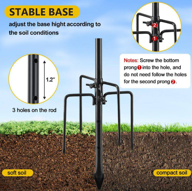 Black Adjustable Pole Steel Shepherds Hook with 5 Prong Base