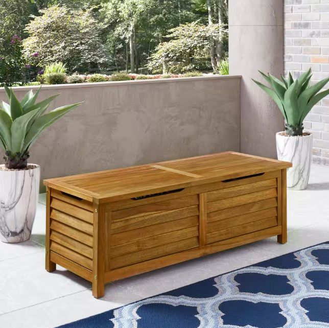 65.67 Gal. Golden Teak Brown Wooden Storage Deck Box