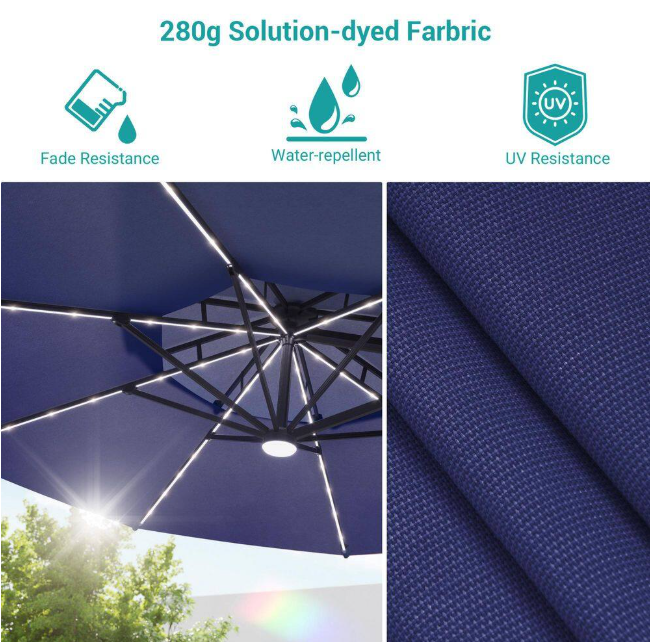 11 ft. Double Top Aluminum LED Cantilever Patio Umbrella with Base for Patio Deck