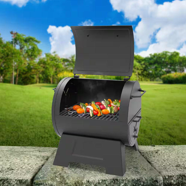 Portable Charcoal Grill or Side Fire Box with Adjustable Air Vents, Heavy Duty - Black