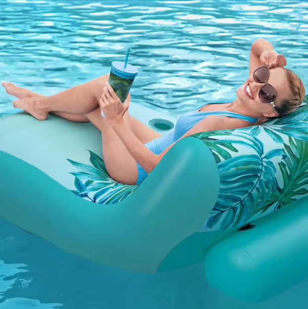 69 in. x 42 in. Luxury Fabric Covered Inflatable Swimming Pool Relaxation Lounger Float