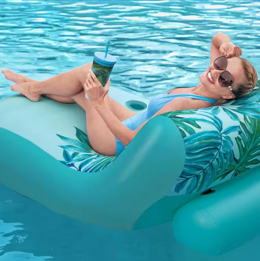 69 in. x 42 in. Luxury Fabric Covered Inflatable Swimming Pool Relaxation Lounger Float