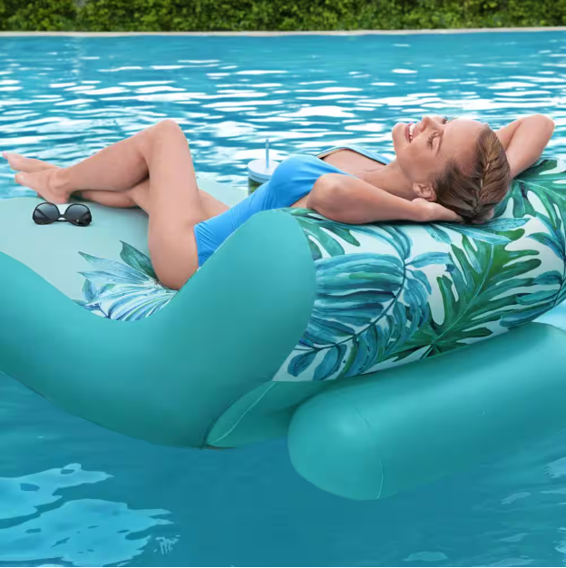 69 in. x 42 in. Luxury Fabric Covered Inflatable Swimming Pool Relaxation Lounger Float