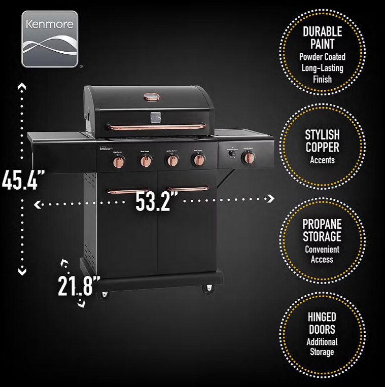 4-Burner LP Gas Grill with Searing Side Burner