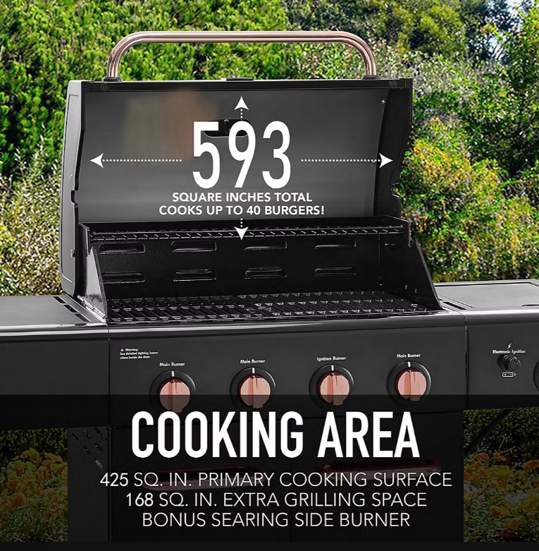 4-Burner LP Gas Grill with Searing Side Burner