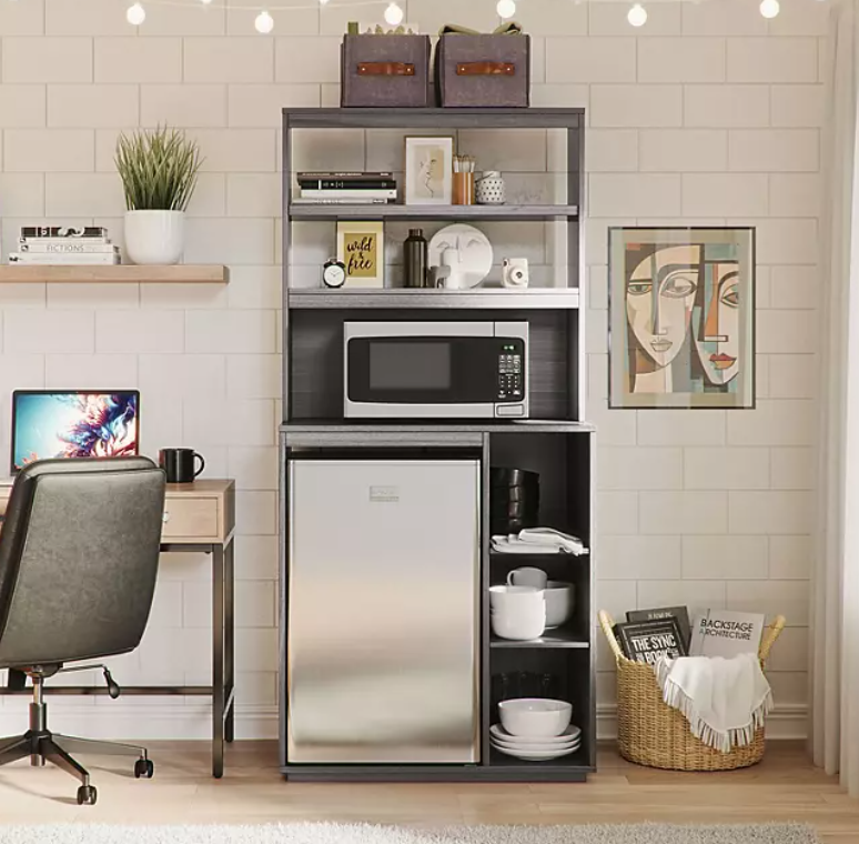 1 St. Best 74" Multifunctional Organization Station with Mini Refrigerator and Microwave Storage Space, Assorted Colors