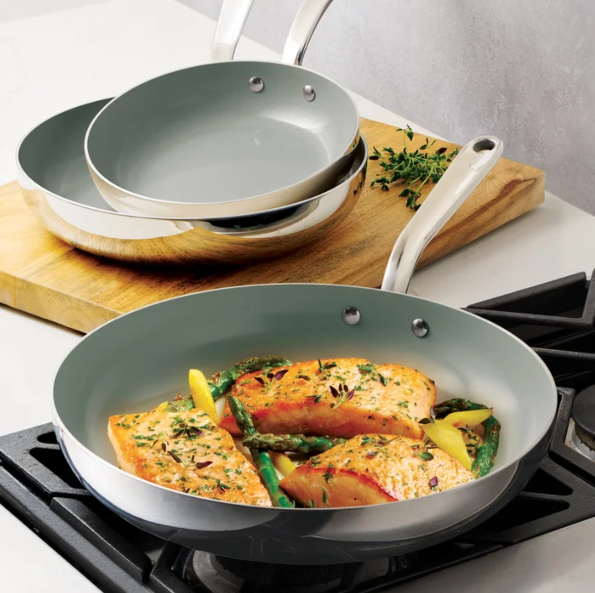 3-piece Tri-Ply Clad Stainless Steel Ceramic Nonstick Fry Pan Set