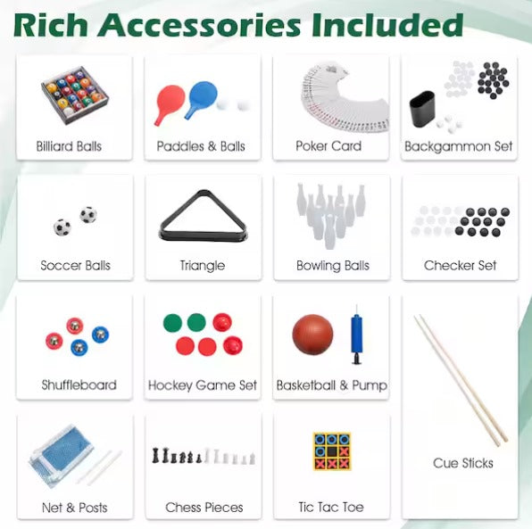 14 in 1-Combo Game Table Set with Foosball Air Hockey Ping Pong Chess Shuffleboard