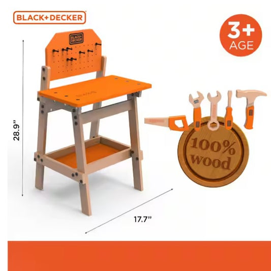 Black and Decker Kids Workbench and 6-Piece Wooden Tool Set