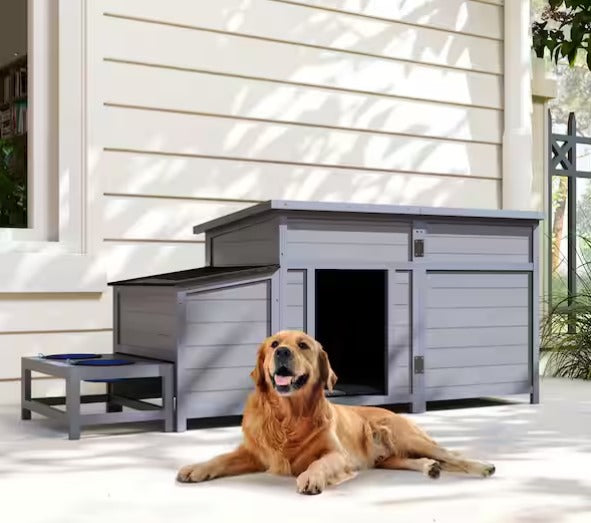 2-in-1 Outdoor Wood Dog House