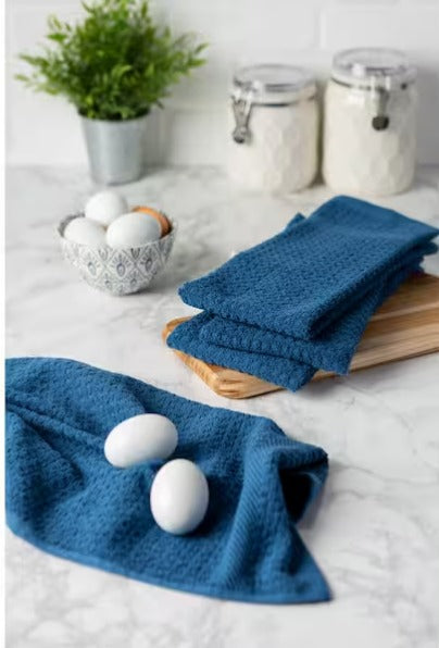 Blue Terry Solid Waffle Dish Towels (Set of 4)