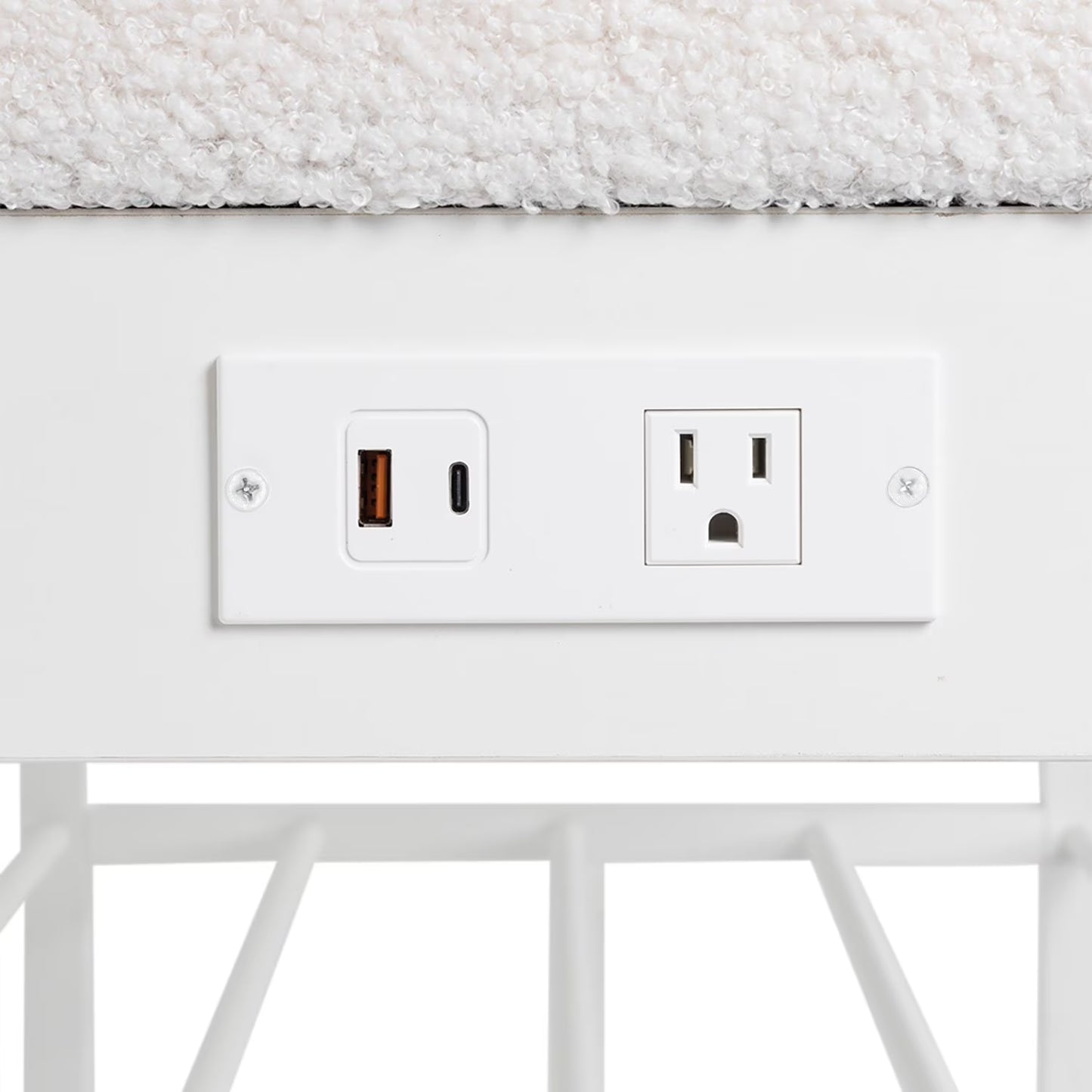 Home Upholstered Storage Bench with Charging Station, White