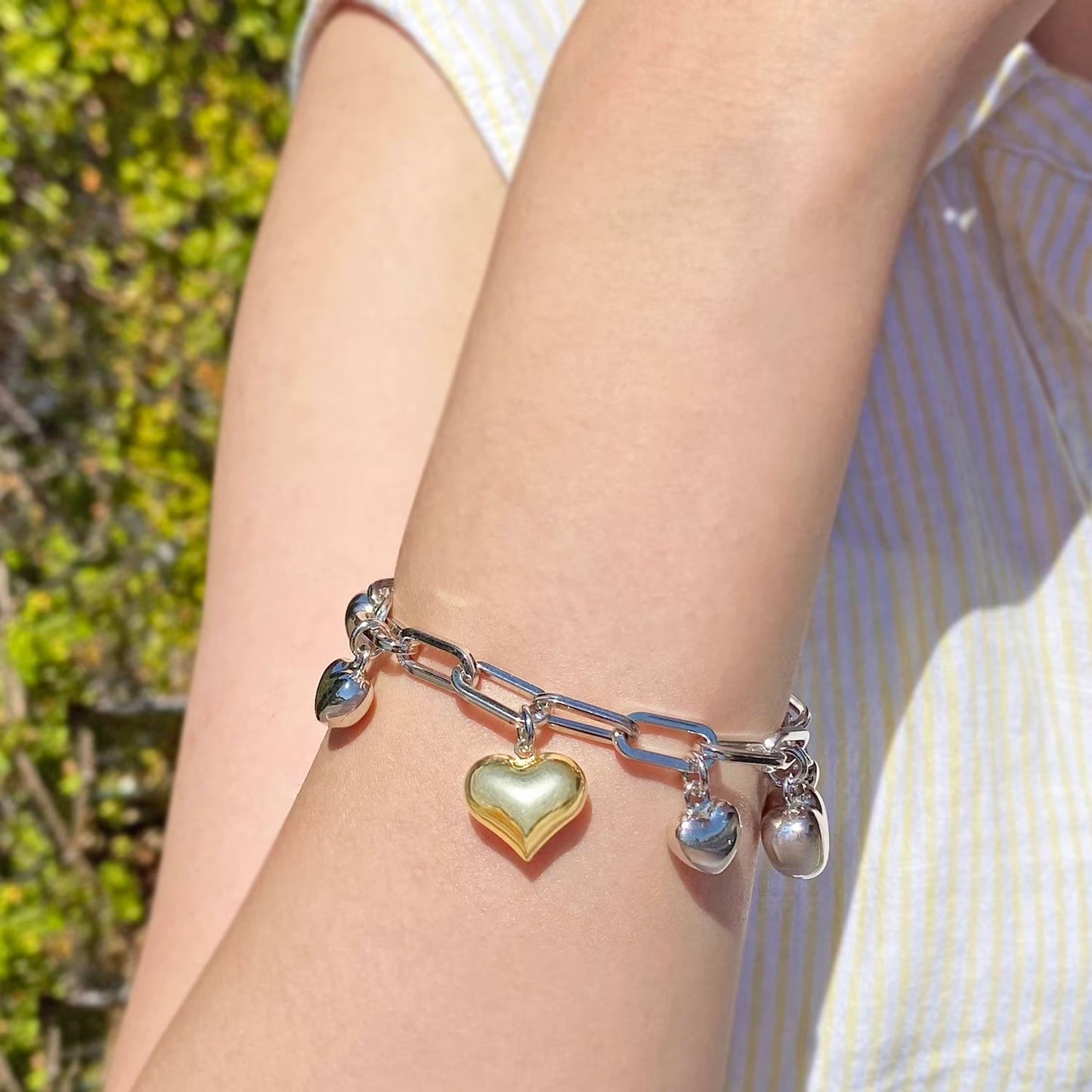 Heart Charm Bracelet in 14K Gold & Sterling Silver