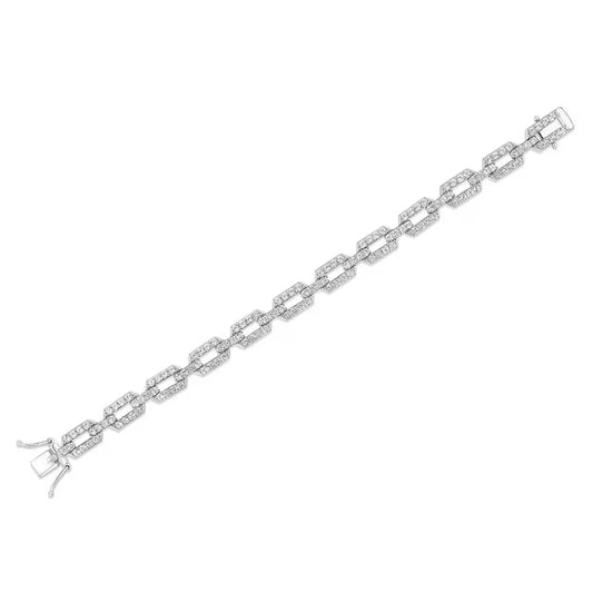White Sapphire Square Link Bracelet in Sterling Silver