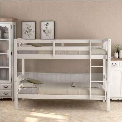 Twin over Twin Wood Bunk Bed with Ladder, White - Divided into 2 Separate Beds
