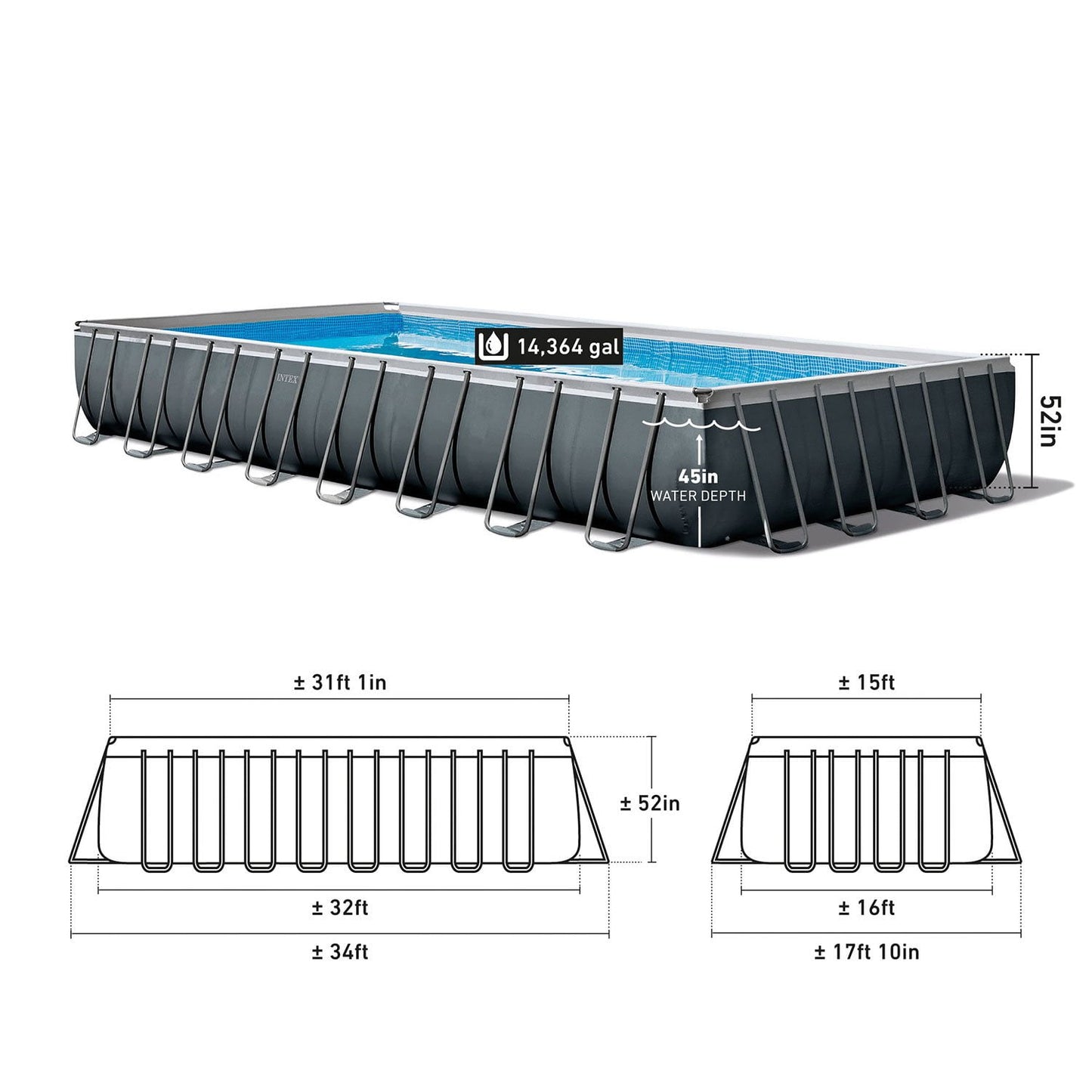 Intex Ultra XTR Rectangular Pool Set, L 32' x W 16' x H 52"