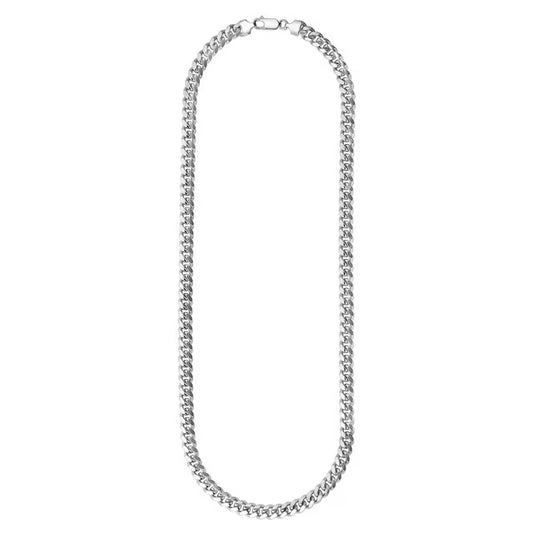 Polished Miami Cuban Chain Necklace in Sterling Silver, 7mm