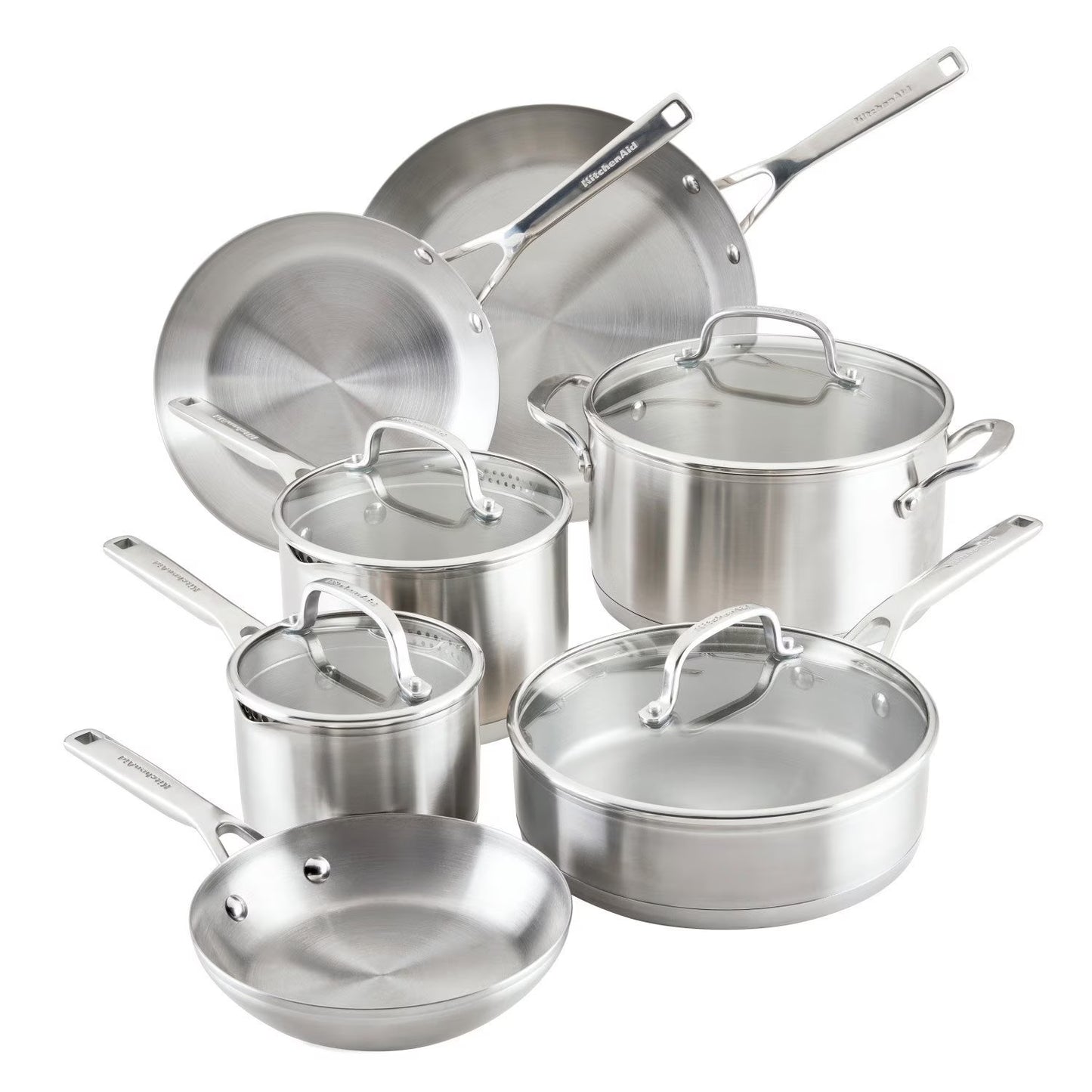 3 Ply Base Stainless Steel 11 Piece Cookware Set, Brushed Stainless Steel
