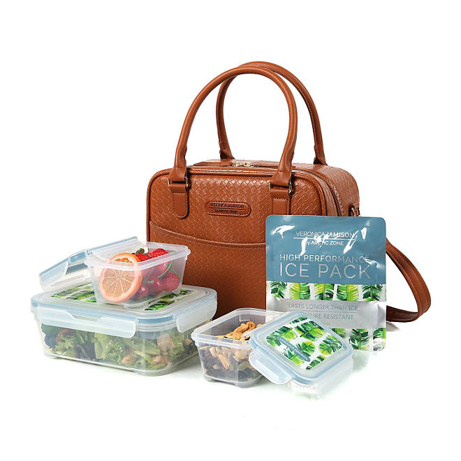 Jamison Faux Leather Lunch Bag with Food Storage Containers